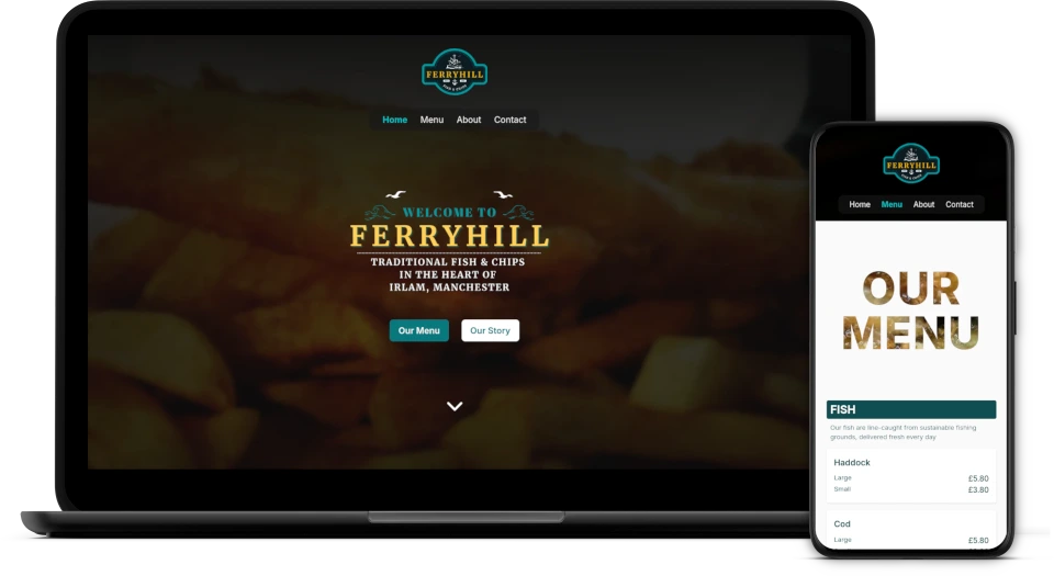 laptop and mobile phone mockup showing ferryhill website